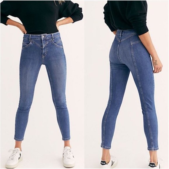 We The Free Free People Women's Blue Riley Seamed Skinny Jeans - Picture 1 of 5